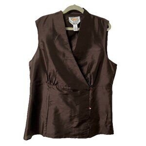Vintage Talbots Silk Tank Womens 8 Brown 90s Minimalist Neutral Sleeveless Top